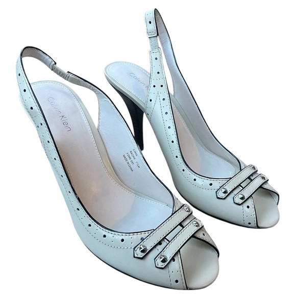 Calvin Klein Racine Cream Leather Peep Toe Pump - Picture 1 of 7